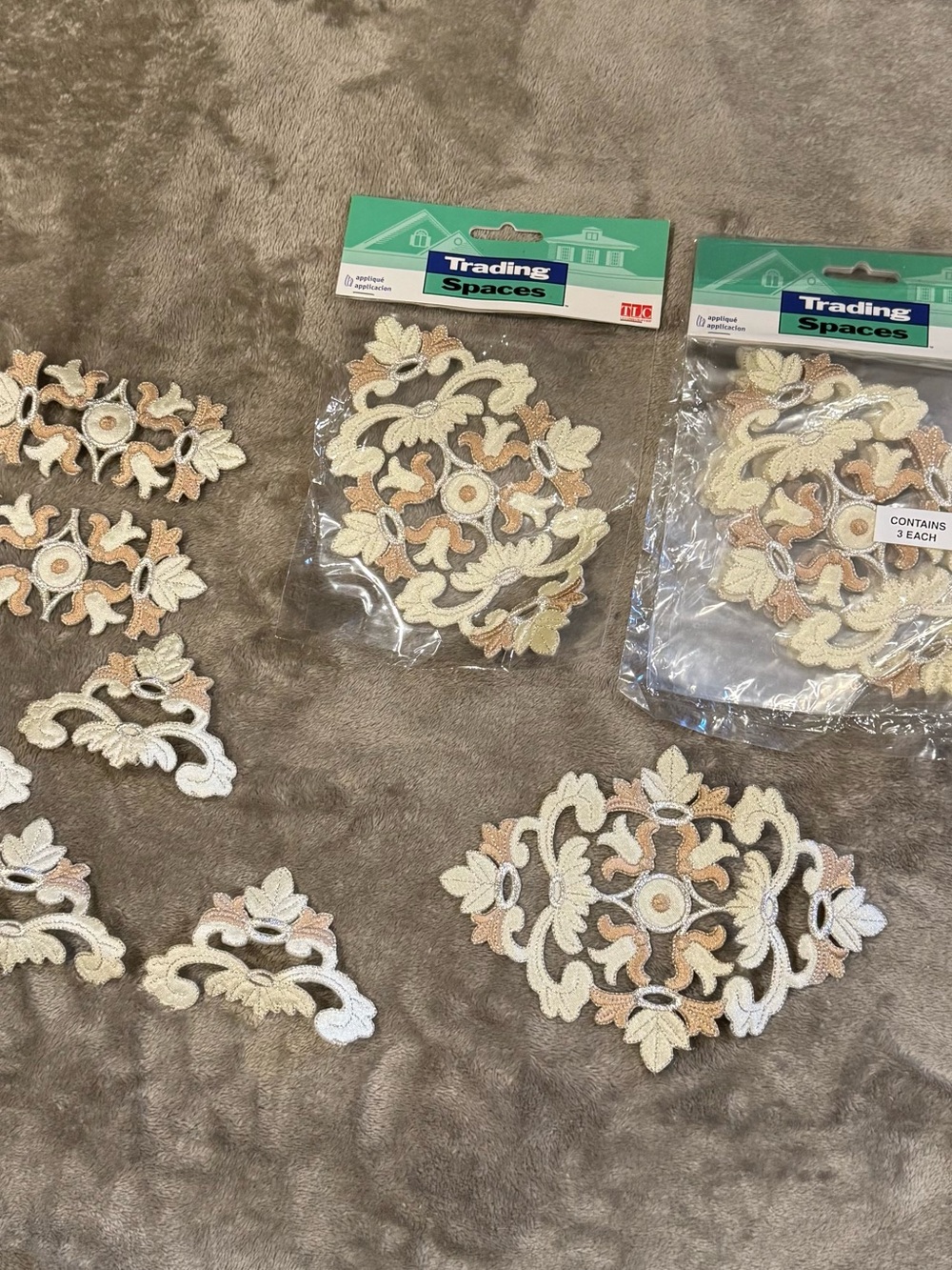 Intricate Floral Appliqué Patches in Cream and Tan